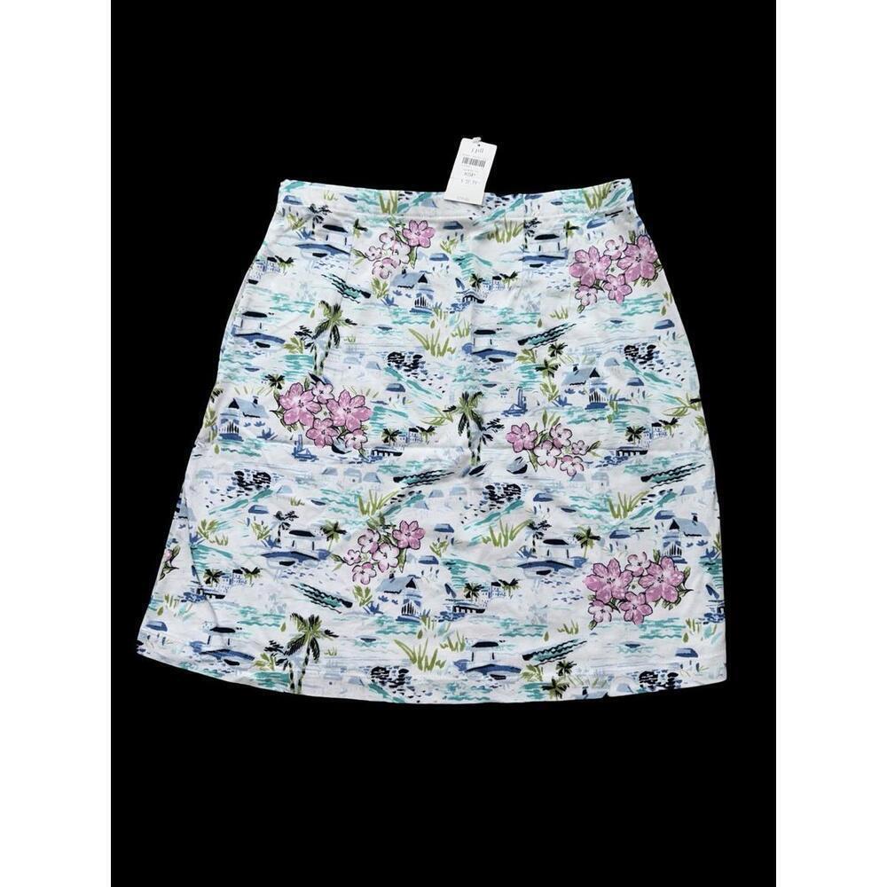 NWT J Jill Sz XSPTropical Toile Print Easy Knit Skirt Pockets Sea Palm Tree SOFT - Picture 6 of 6
